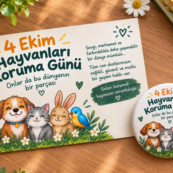 4 Ekim Hayvanları Koruma Günü Buton Rozet – Okul Öğrenci Çanta Rozeti
